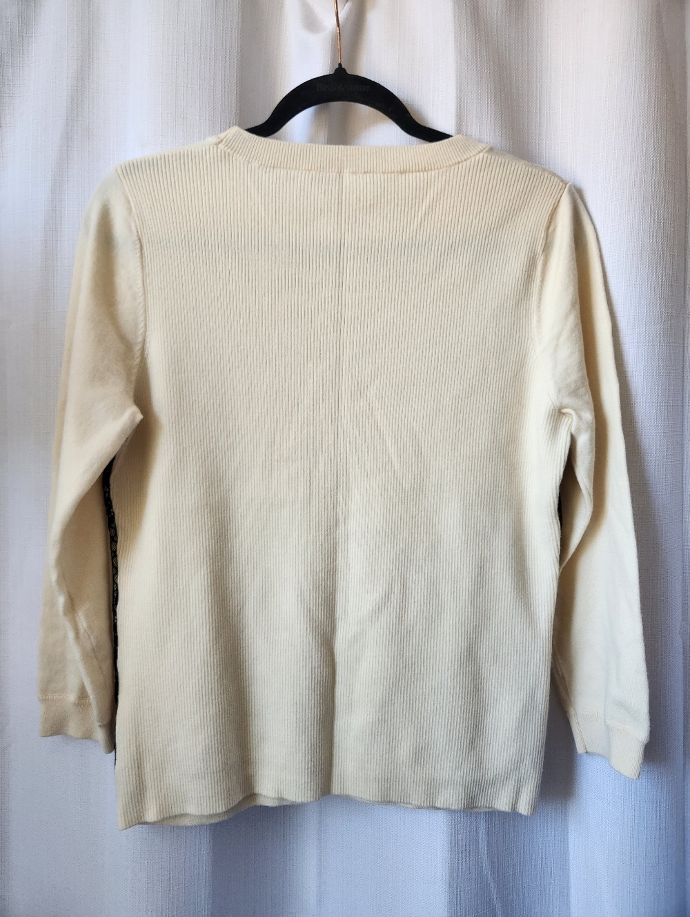 Diane Von Furstenberg Ivory Wool Blend Long-Sleeve Top Black Lace Overlay Size L - Picture 6 of 8